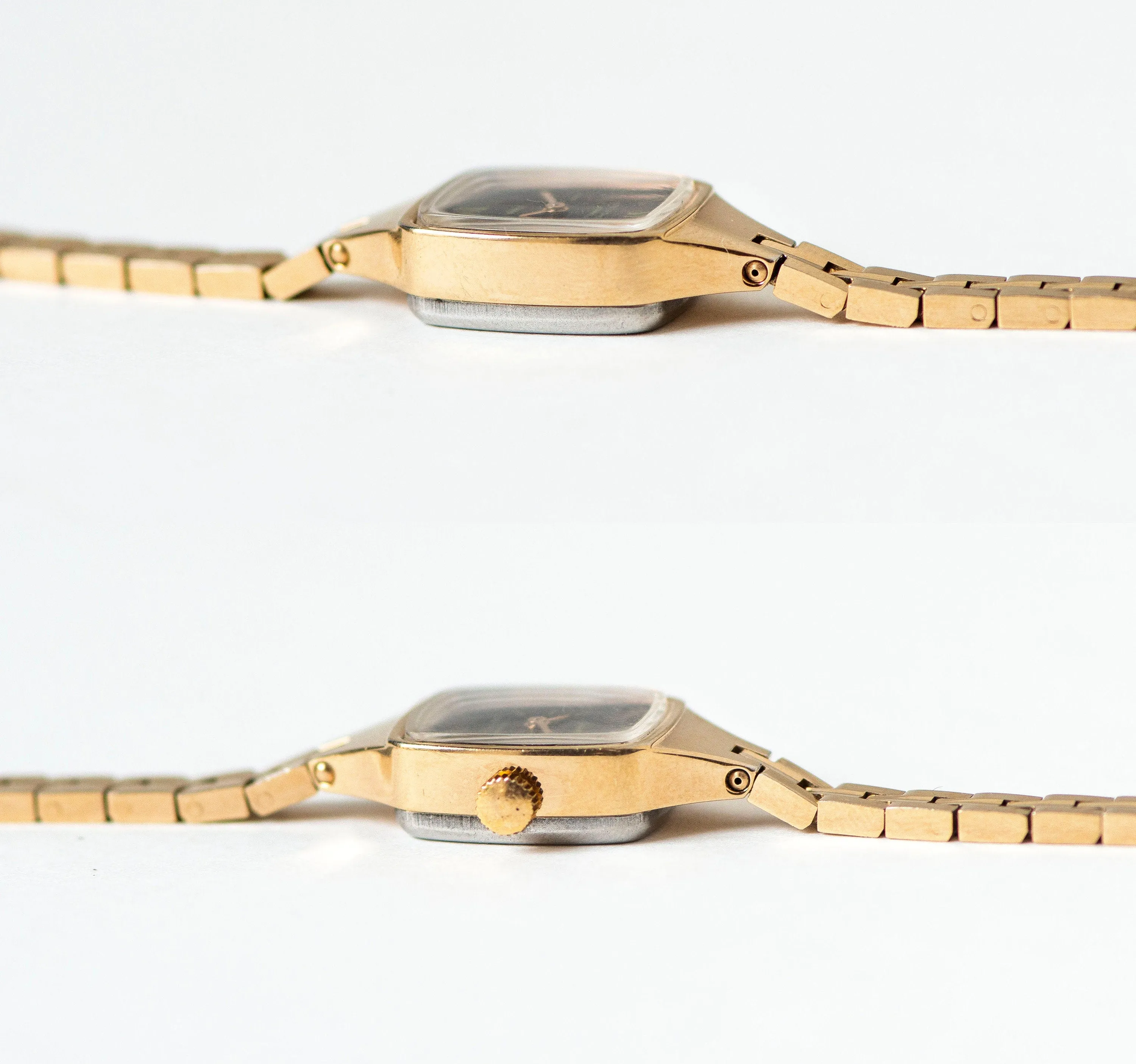 Cocktail watch for women black dial Seagull, gold plated lady watch rectangular Roman numerals, vintage timepiece lady watch jewelry classic