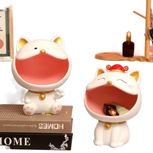 Cool Cat Statue Decor Desktop Organizer Big Mouth Cat Sculpture Storage Box Animal Resin Sculputre Figurine Home Decor Craft