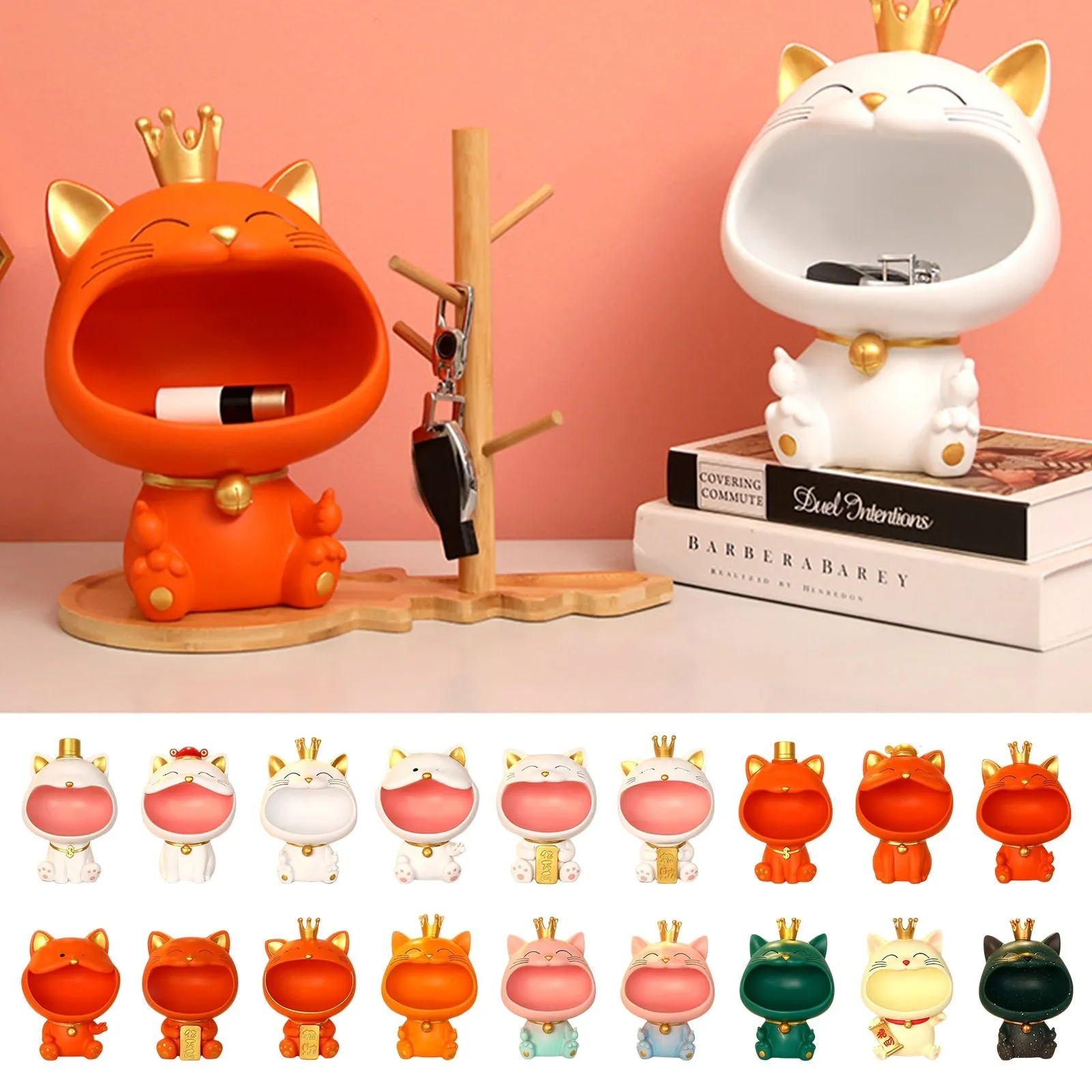 Cool Cat Statue Decor Desktop Organizer Big Mouth Cat Sculpture Storage Box Animal Resin Sculputre Figurine Home Decor Craft