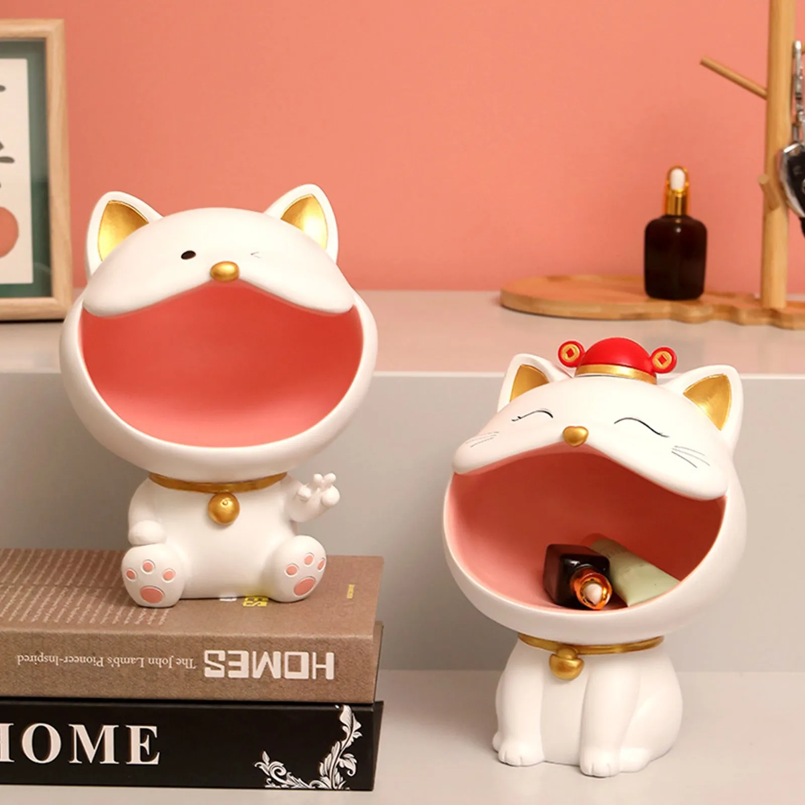 Cool Cat Statue Decor Desktop Organizer Big Mouth Cat Sculpture Storage Box Animal Resin Sculputre Figurine Home Decor Craft