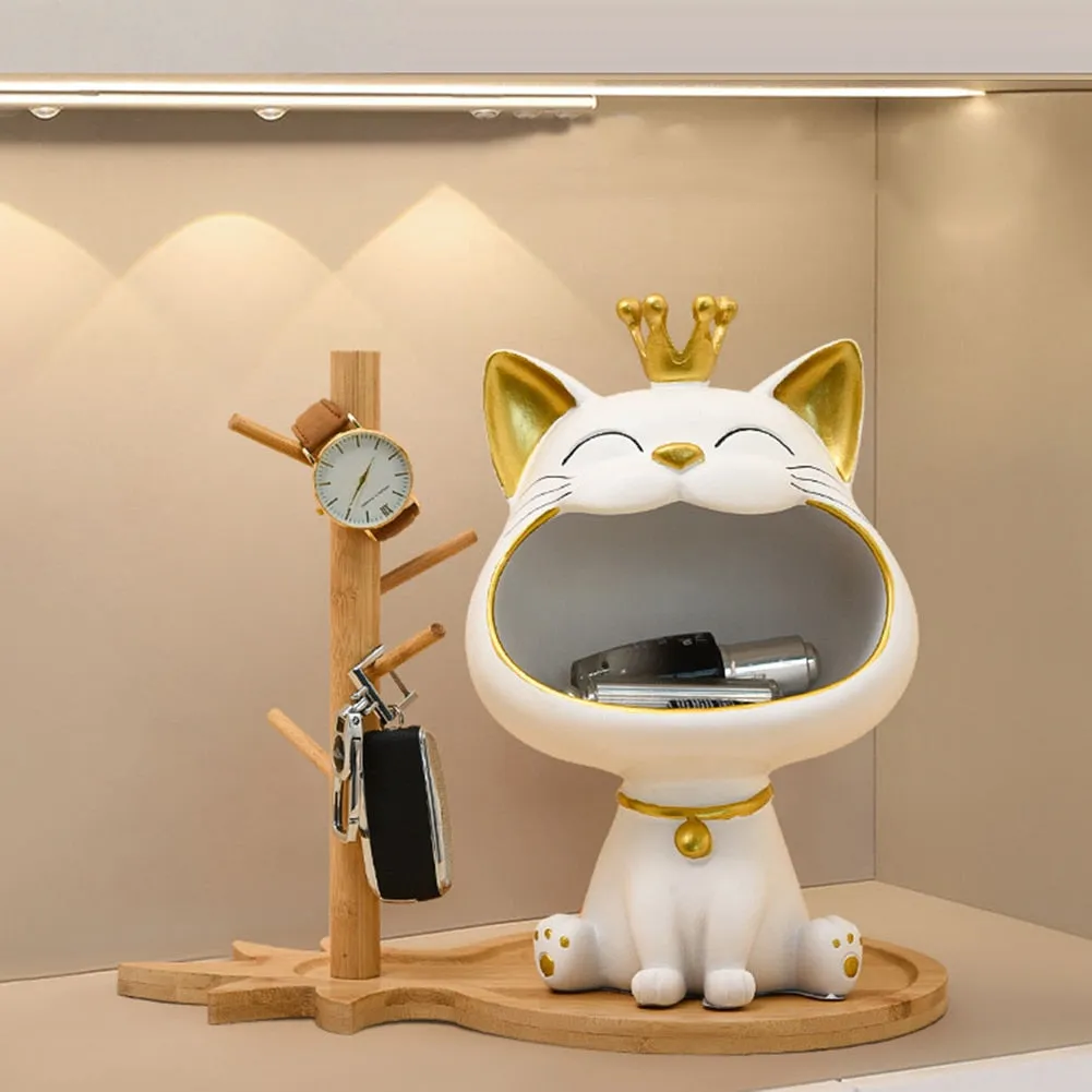 Cool Cat Statue Decor Desktop Organizer Big Mouth Cat Sculpture Storage Box Animal Resin Sculputre Figurine Home Decor Craft
