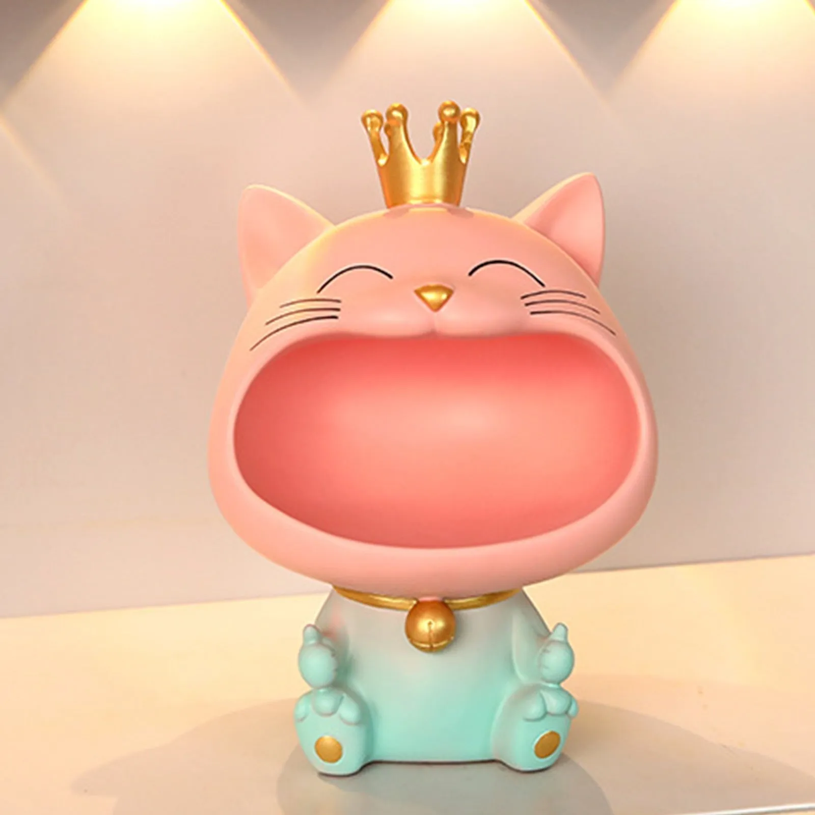 Cool Cat Statue Decor Desktop Organizer Big Mouth Cat Sculpture Storage Box Animal Resin Sculputre Figurine Home Decor Craft