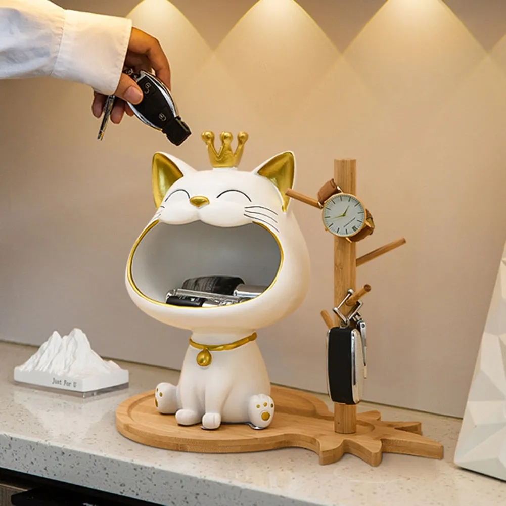 Cool Cat Statue Decor Desktop Organizer Big Mouth Cat Sculpture Storage Box Animal Resin Sculputre Figurine Home Decor Craft