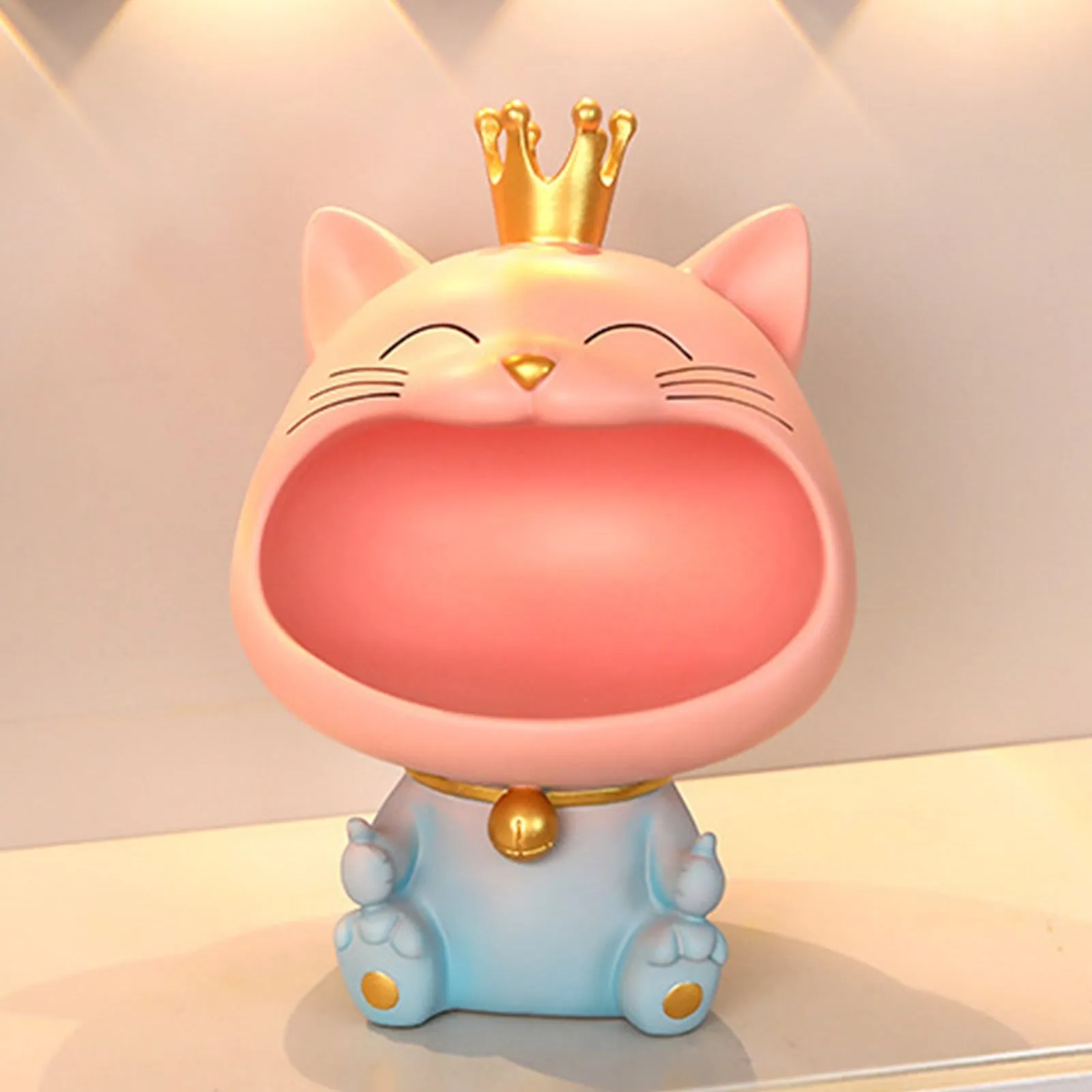 Cool Cat Statue Decor Desktop Organizer Big Mouth Cat Sculpture Storage Box Animal Resin Sculputre Figurine Home Decor Craft