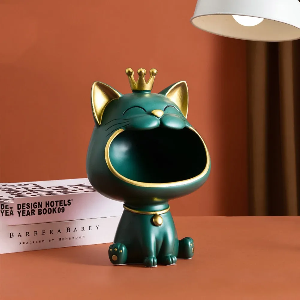 Cool Cat Statue Decor Desktop Organizer Big Mouth Cat Sculpture Storage Box Animal Resin Sculputre Figurine Home Decor Craft