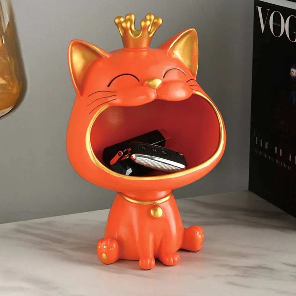 Cool Cat Statue Decor Desktop Organizer Big Mouth Cat Sculpture Storage Box Animal Resin Sculputre Figurine Home Decor Craft