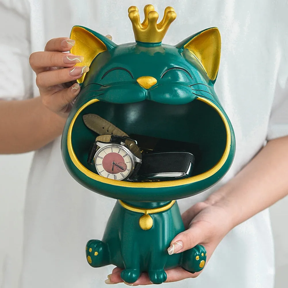 Cool Cat Statue Decor Desktop Organizer Big Mouth Cat Sculpture Storage Box Animal Resin Sculputre Figurine Home Decor Craft