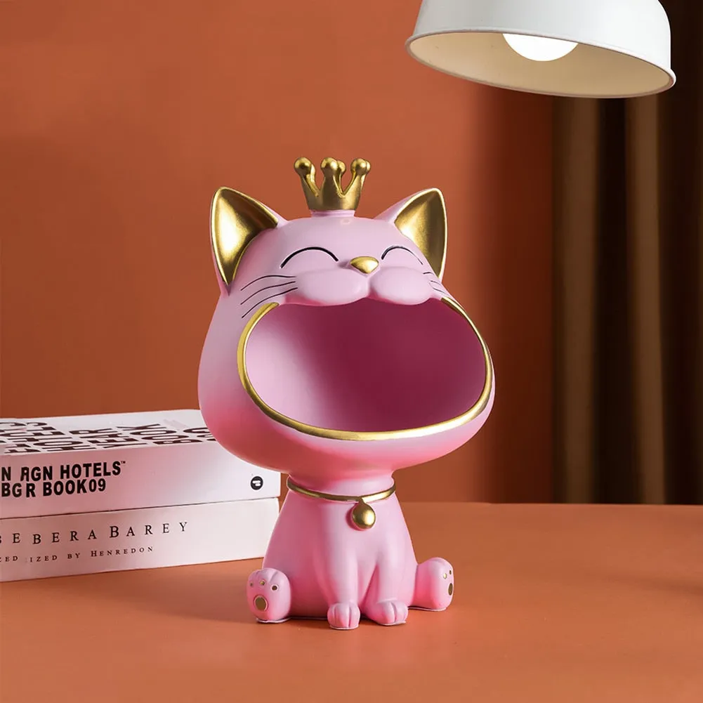 Cool Cat Statue Decor Desktop Organizer Big Mouth Cat Sculpture Storage Box Animal Resin Sculputre Figurine Home Decor Craft