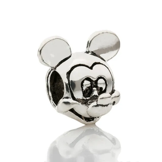 Couqcy Cartoon Alloy Beads Mickey Charm DIY Pendant Mickey Minnie Beads Fit Pandora Bracelet Silver Color 2Pcs/Set Wholesale