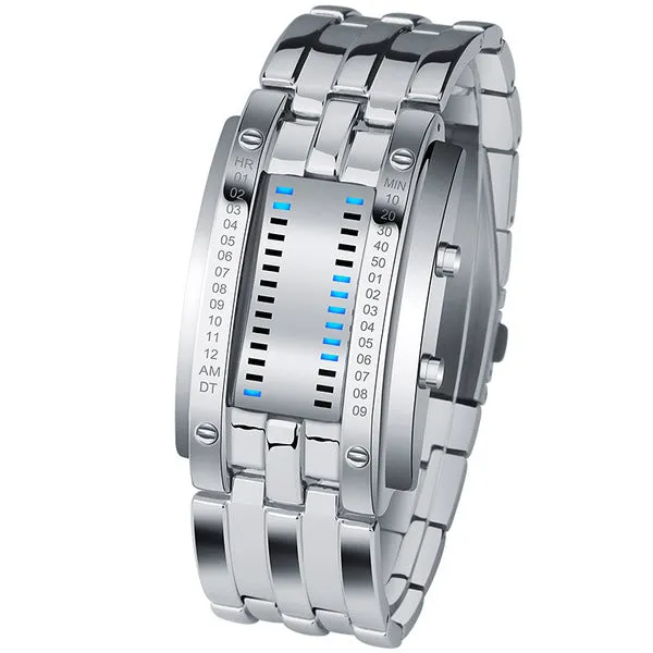 Creative Sport Watch Men Stainless Steel Strap LED Display Watches