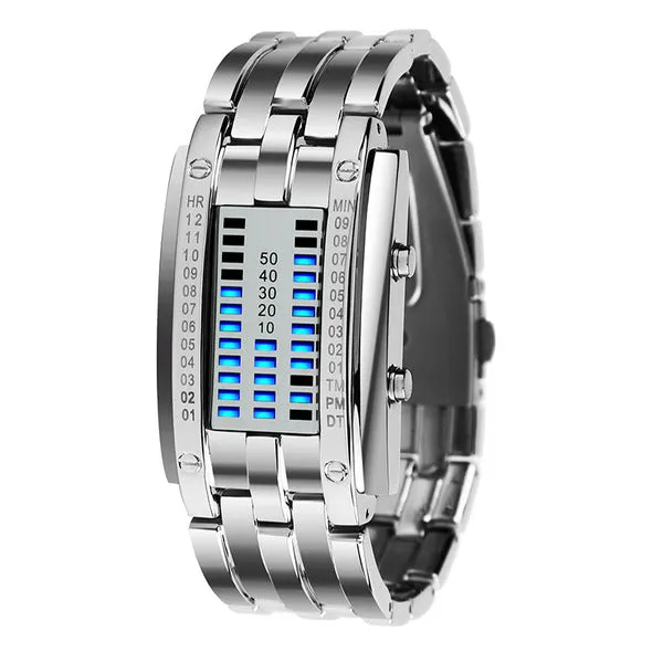 Creative Sport Watch Men Stainless Steel Strap LED Display Watches