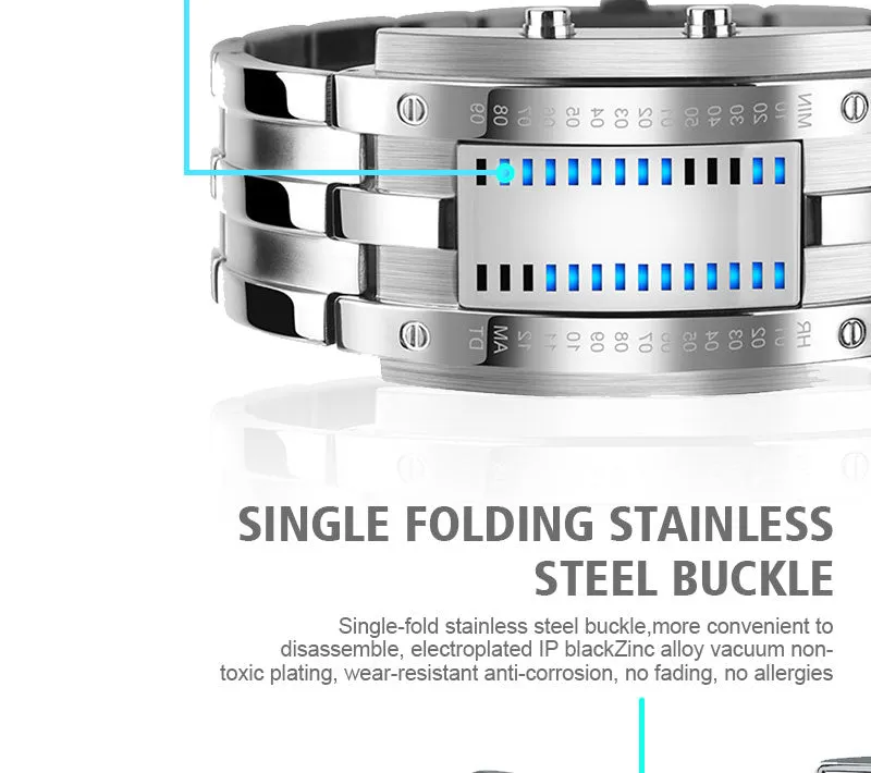 Creative Sport Watch Men Stainless Steel Strap LED Display Watches