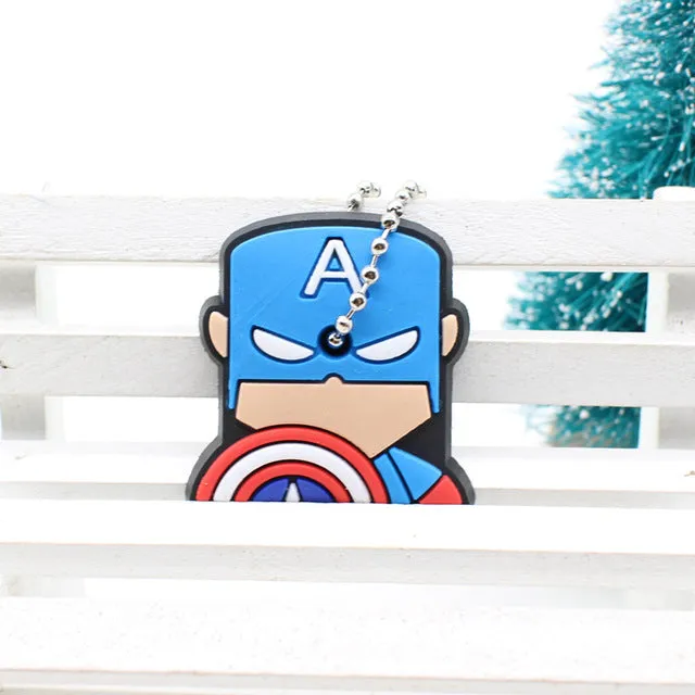 cute super hero Silicone Cartoon Key Cover batman spiderman Keychain face mario Pendant captain Key Chain porte clef for women