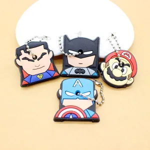 cute super hero Silicone Cartoon Key Cover batman spiderman Keychain face mario Pendant captain Key Chain porte clef for women