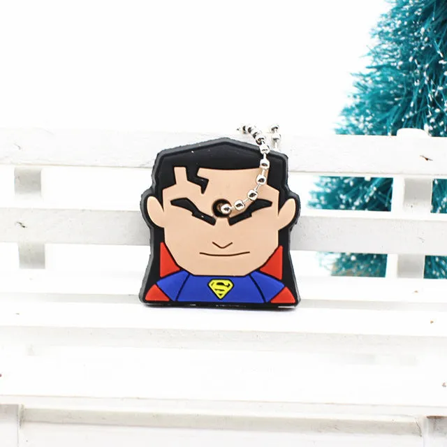 cute super hero Silicone Cartoon Key Cover batman spiderman Keychain face mario Pendant captain Key Chain porte clef for women