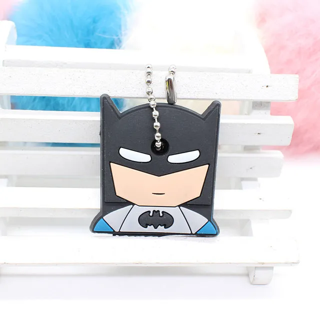 cute super hero Silicone Cartoon Key Cover batman spiderman Keychain face mario Pendant captain Key Chain porte clef for women