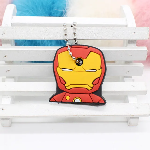 cute super hero Silicone Cartoon Key Cover batman spiderman Keychain face mario Pendant captain Key Chain porte clef for women