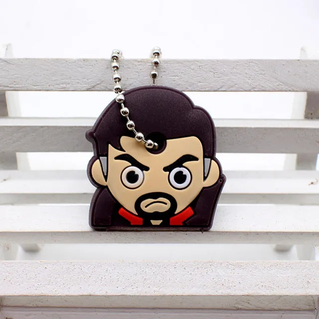 cute super hero Silicone Cartoon Key Cover batman spiderman Keychain face mario Pendant captain Key Chain porte clef for women