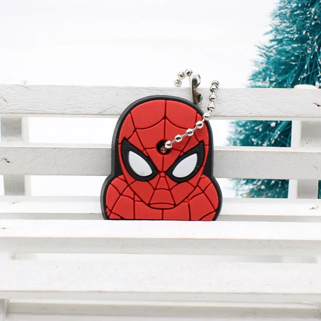 cute super hero Silicone Cartoon Key Cover batman spiderman Keychain face mario Pendant captain Key Chain porte clef for women