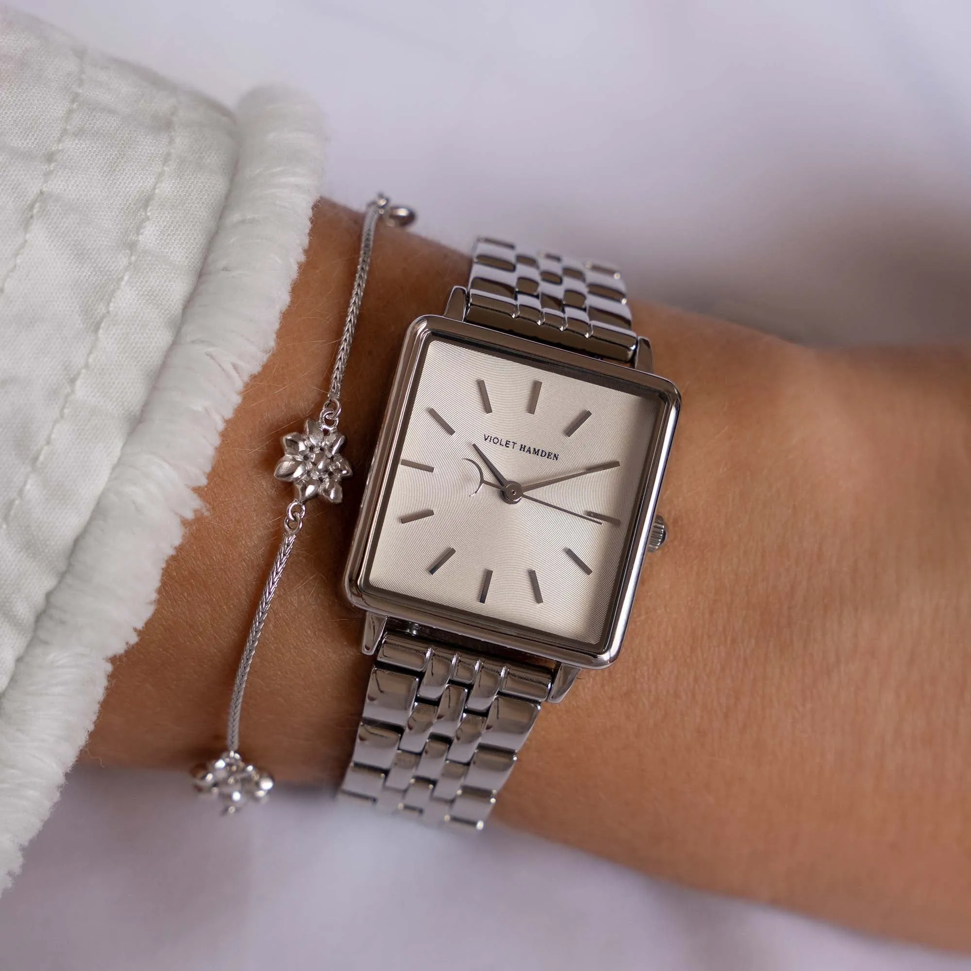 Dawn Base square ladies watch silver coloured and white