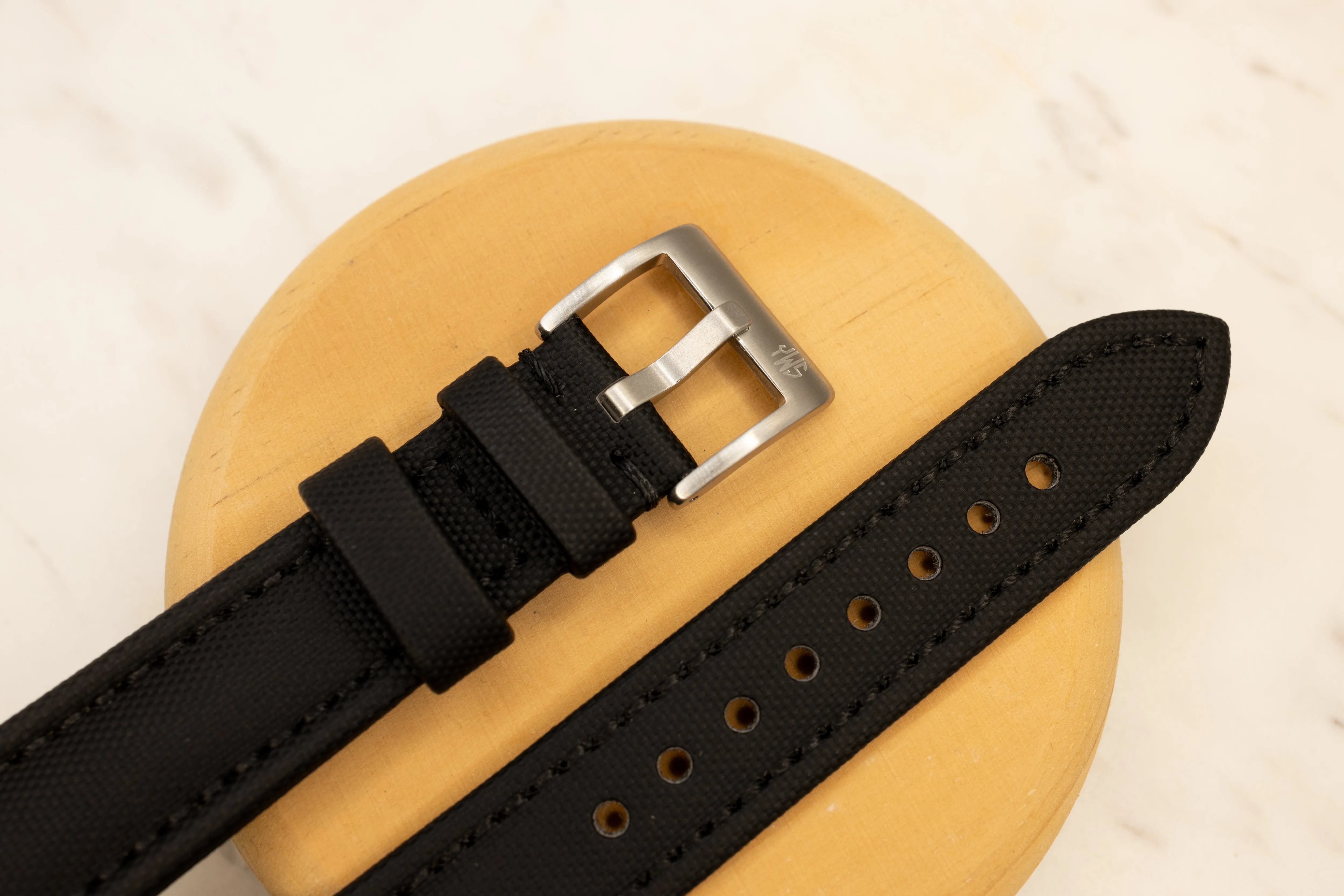 Deep Black Premium Sailcloth Two Piece Watch Strap  - Quick Release Spring Bars