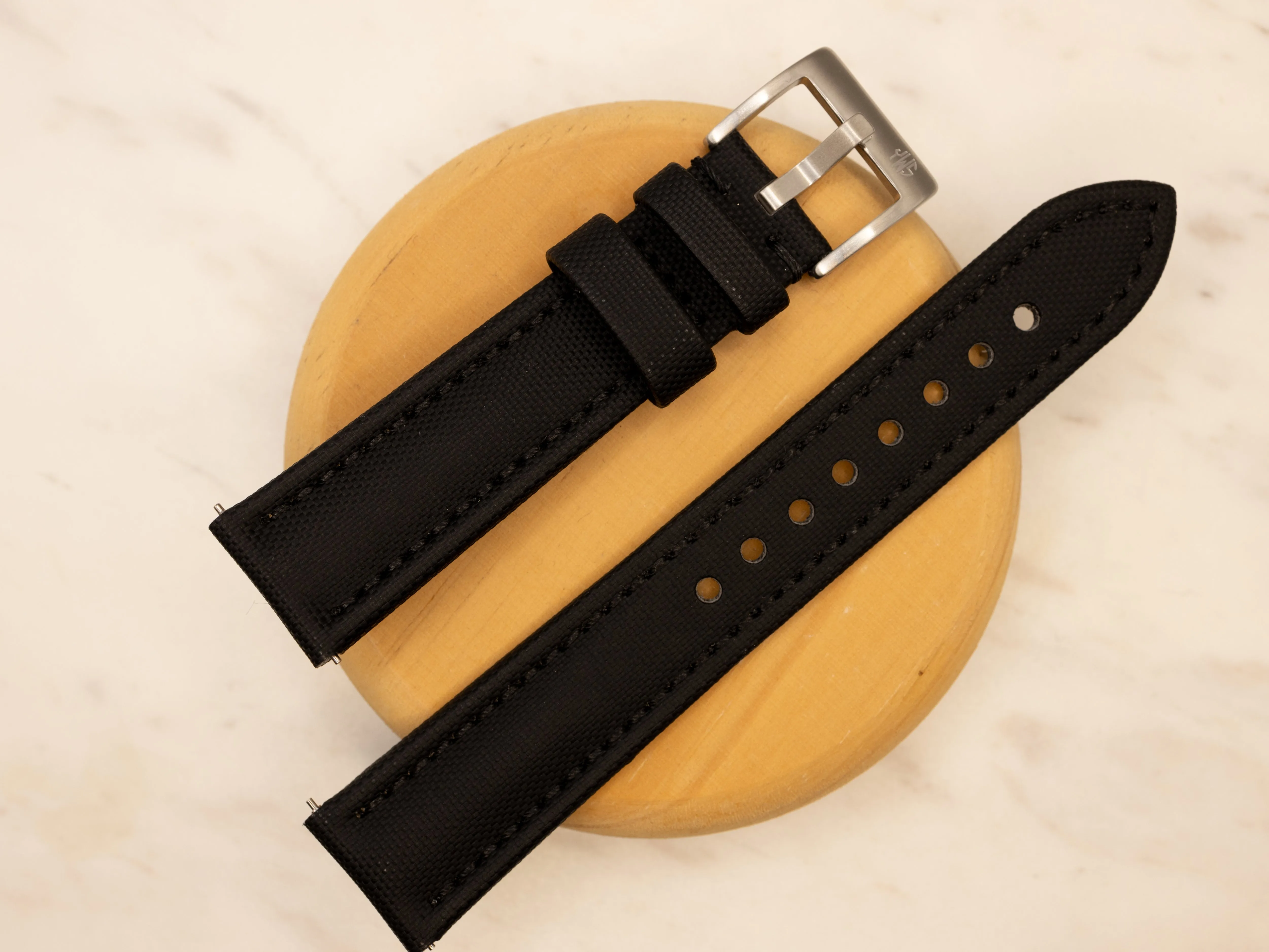 Deep Black Premium Sailcloth Two Piece Watch Strap  - Quick Release Spring Bars