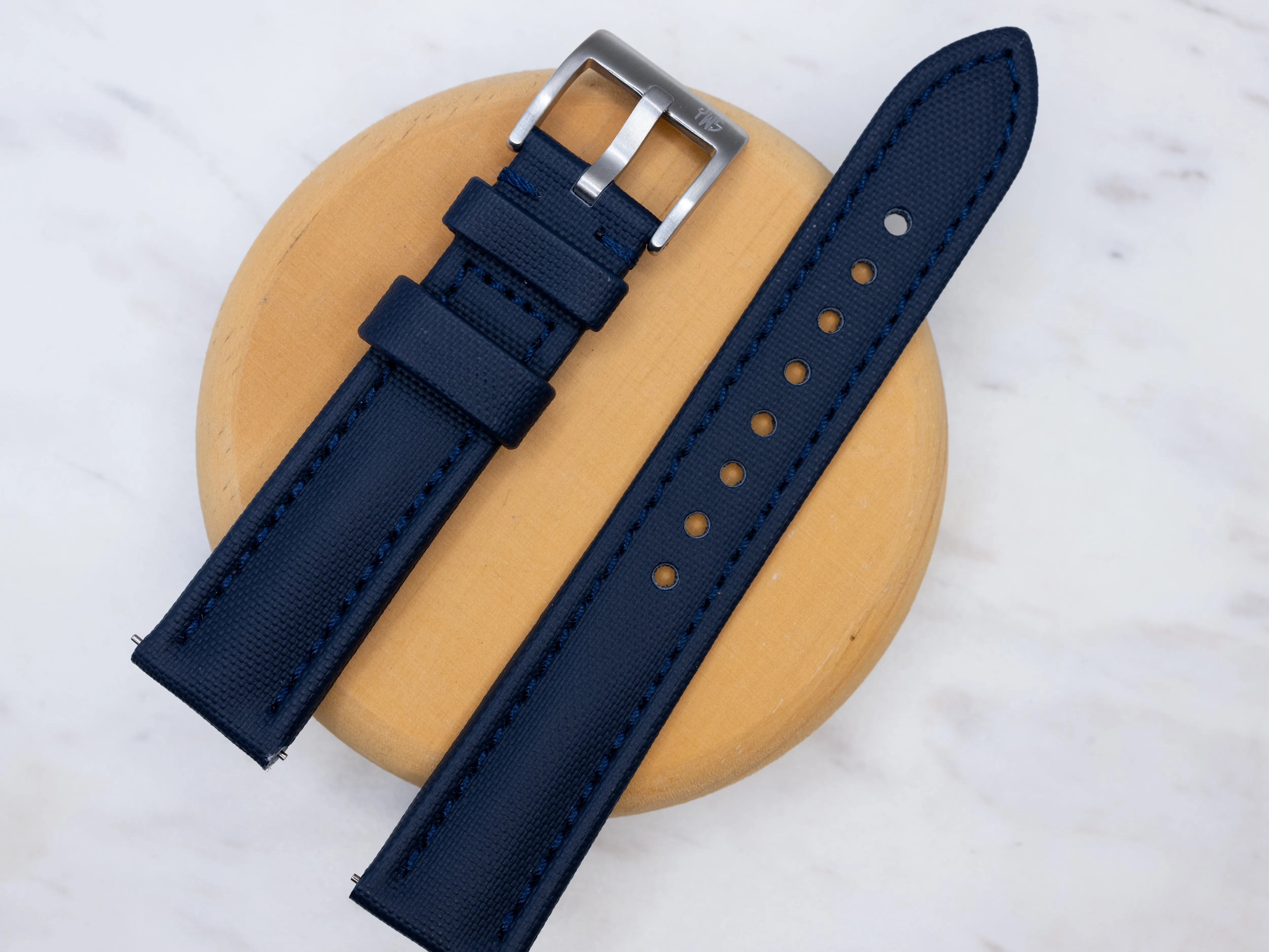 Deep Blue Premium Sailcloth Two Piece Watch Strap  - Quick Release Spring Bars