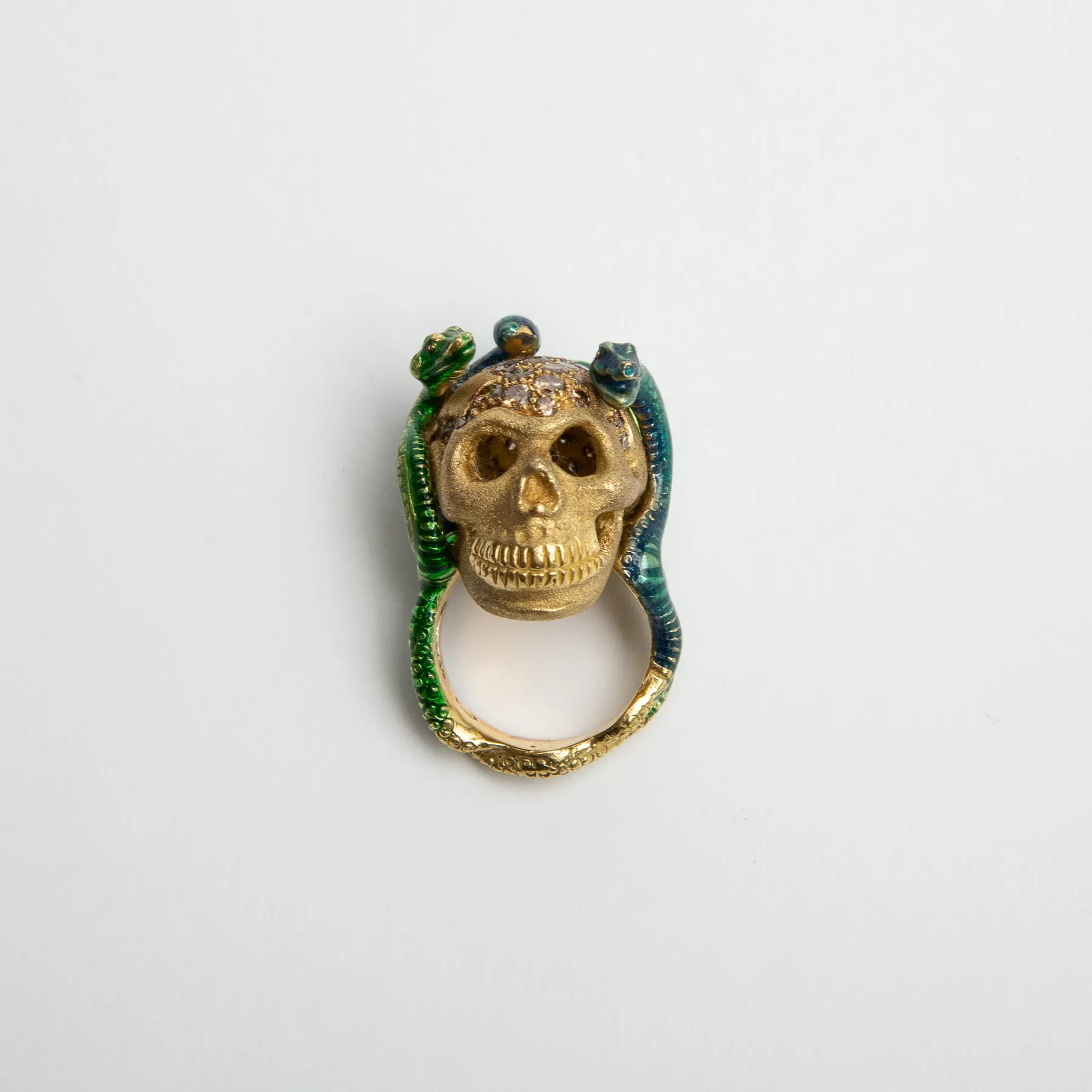 DELFINA DELETTREZ | GOLD SKULL ENAMEL SNAKES RING