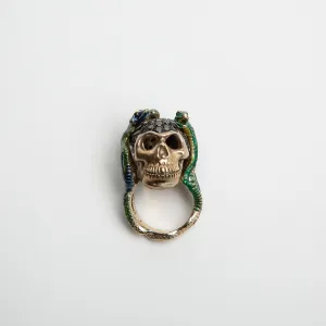 DELFINA DELETTREZ | WHITE GOLD SKULL ENAMEL SNAKES RING