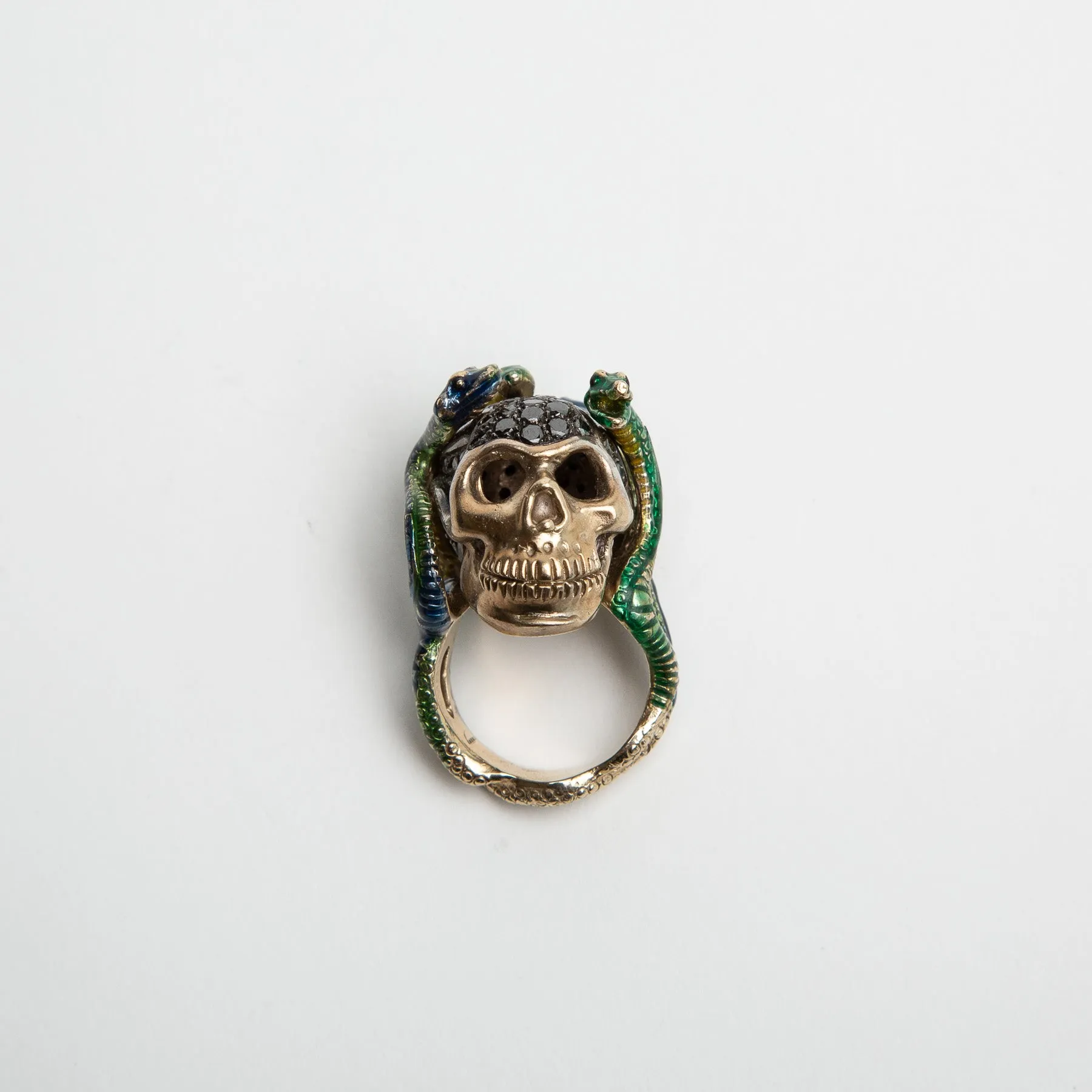 DELFINA DELETTREZ | WHITE GOLD SKULL ENAMEL SNAKES RING