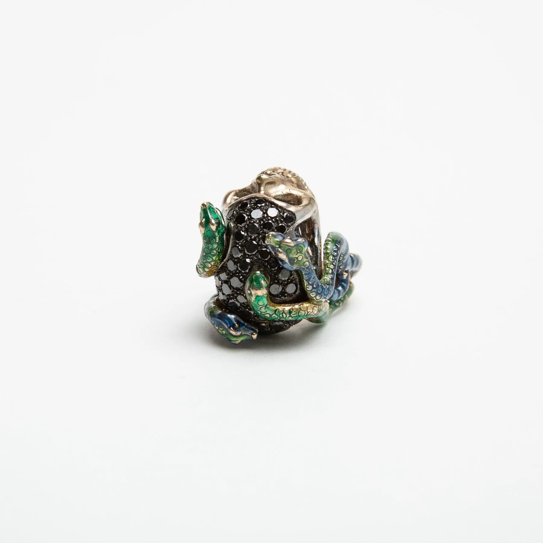 DELFINA DELETTREZ | WHITE GOLD SKULL ENAMEL SNAKES RING
