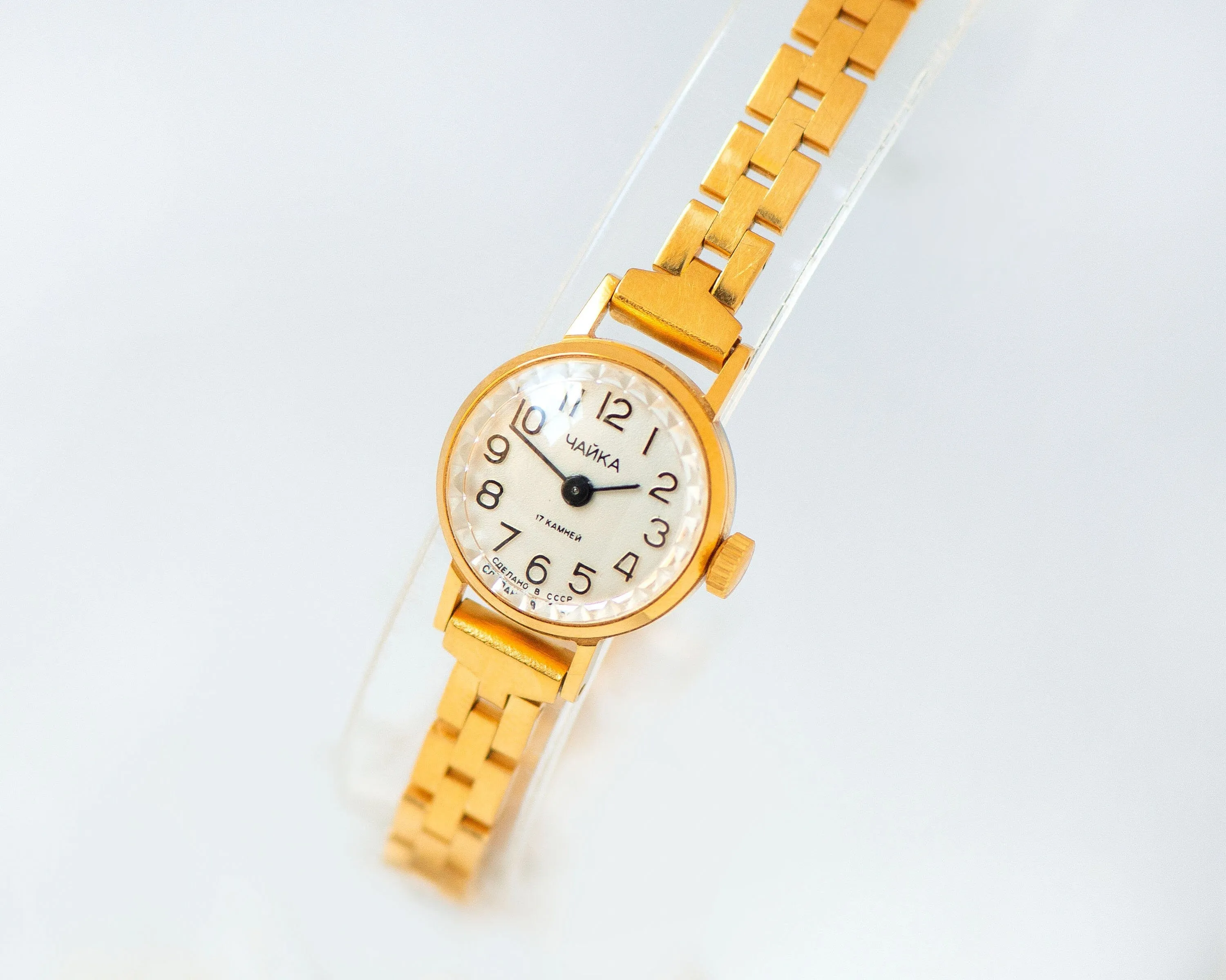 Delicate cocktail watch for women Seagull gold plated, simple classic ladies jewelry gift, micro watch small wrist, slim bracelet classic