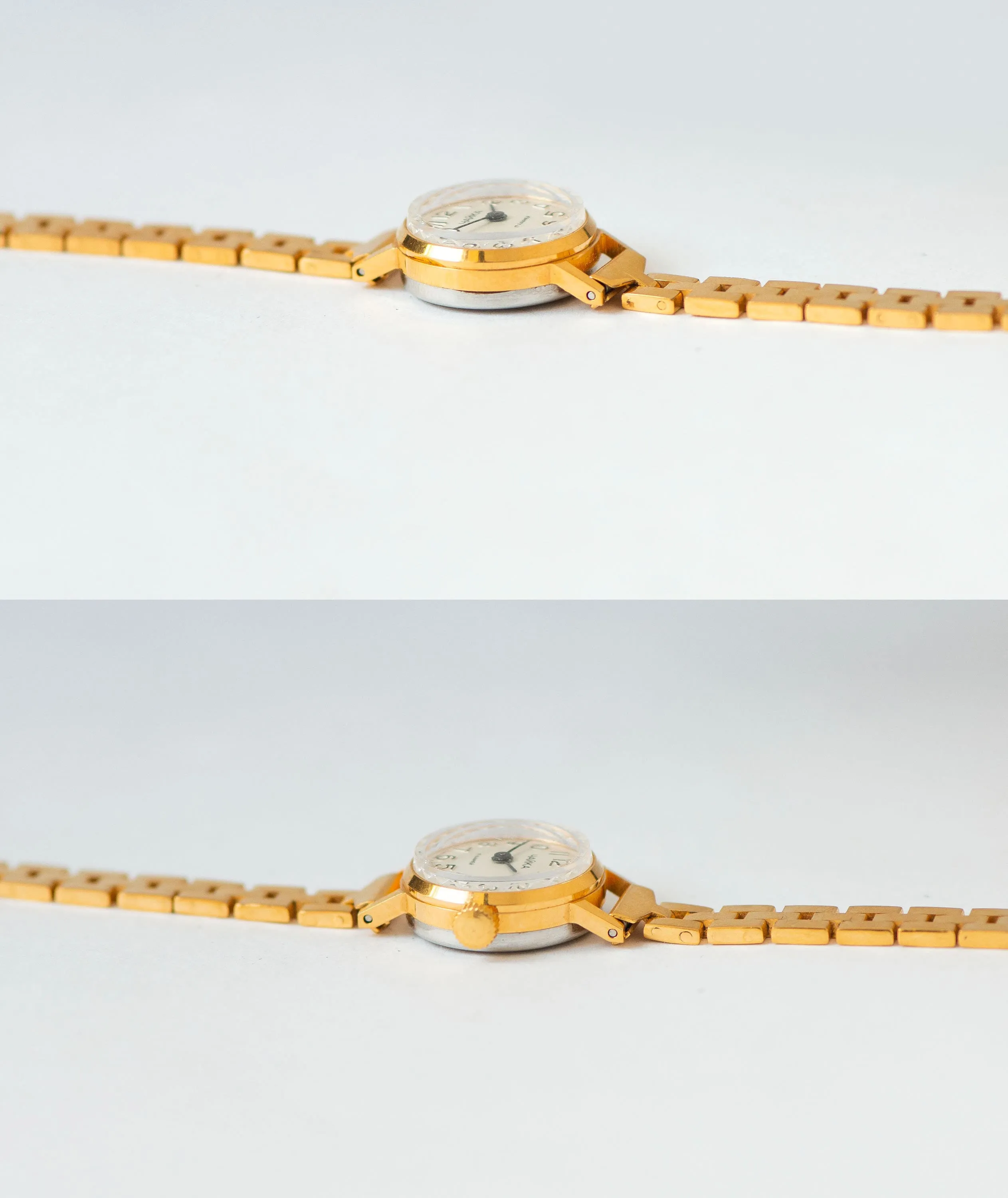 Delicate cocktail watch for women Seagull gold plated, simple classic ladies jewelry gift, micro watch small wrist, slim bracelet classic