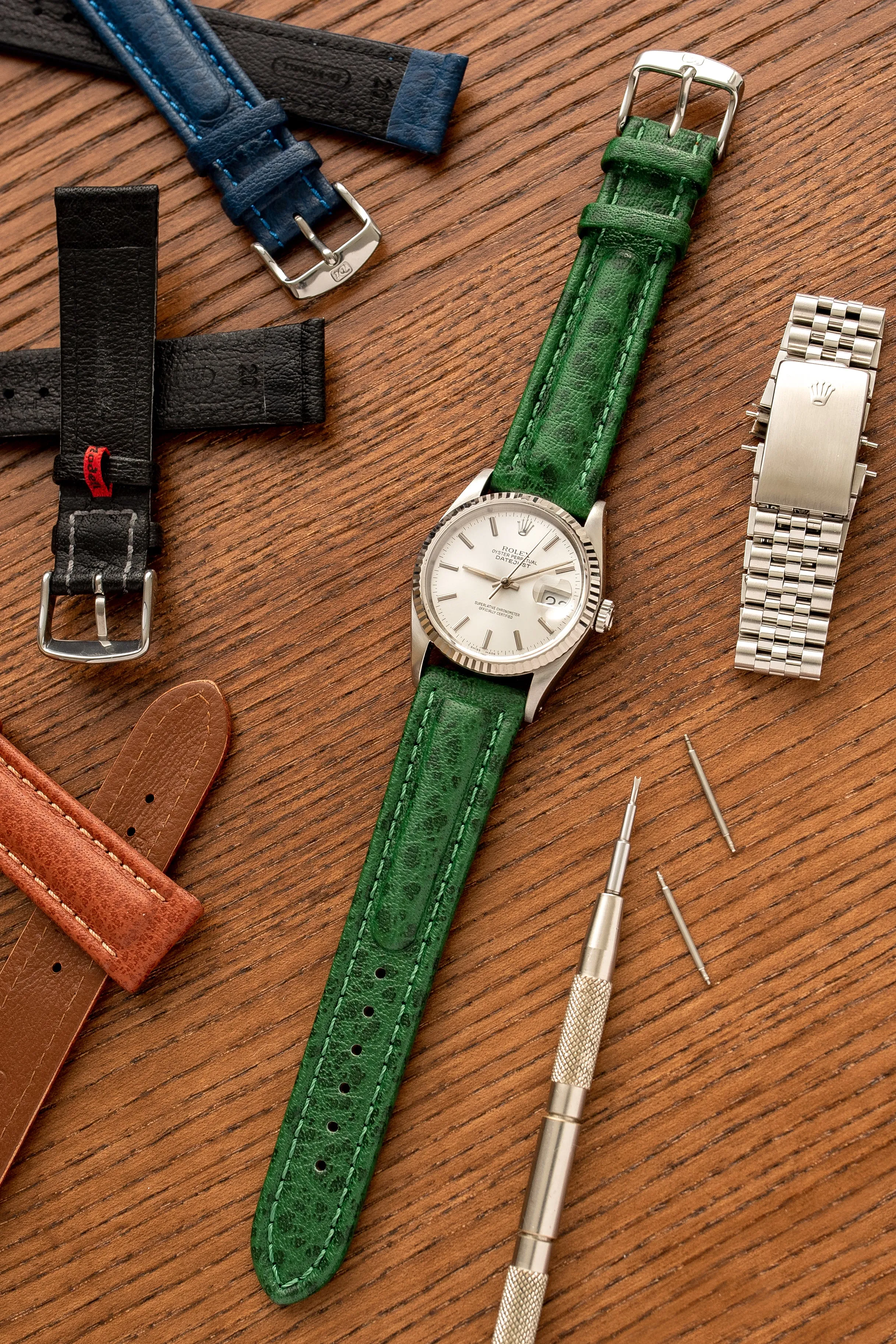 Di-Modell POLO SHERPA Waterproof Padded Leather Watch Strap in GREEN