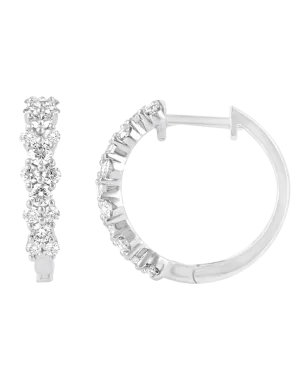 Diamond Earrings - 14ct White Gold Diamond Set Hoops - 770708