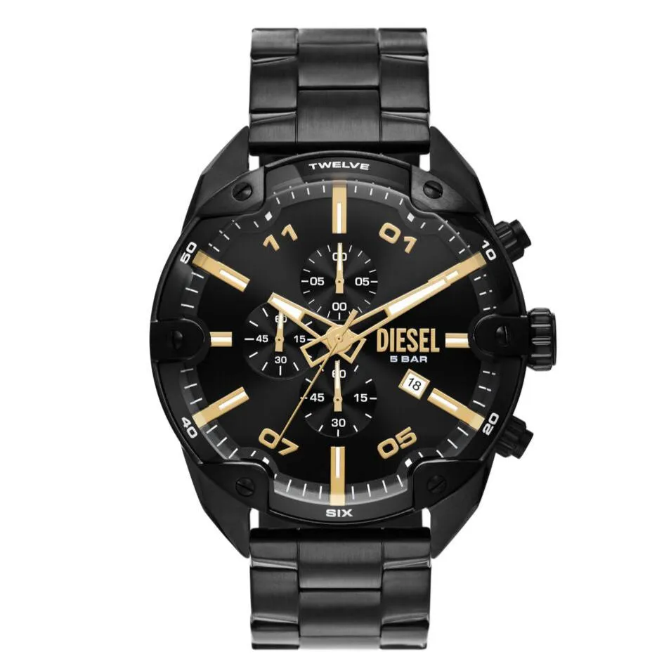Diesel Spiked chronograph Black Dial Black Stainless Steel Watch