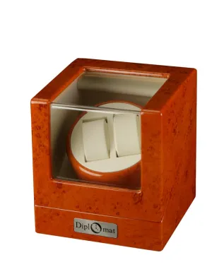Diplomat Estate Burlwood Dual Watch Winder with Cream Leather Interior