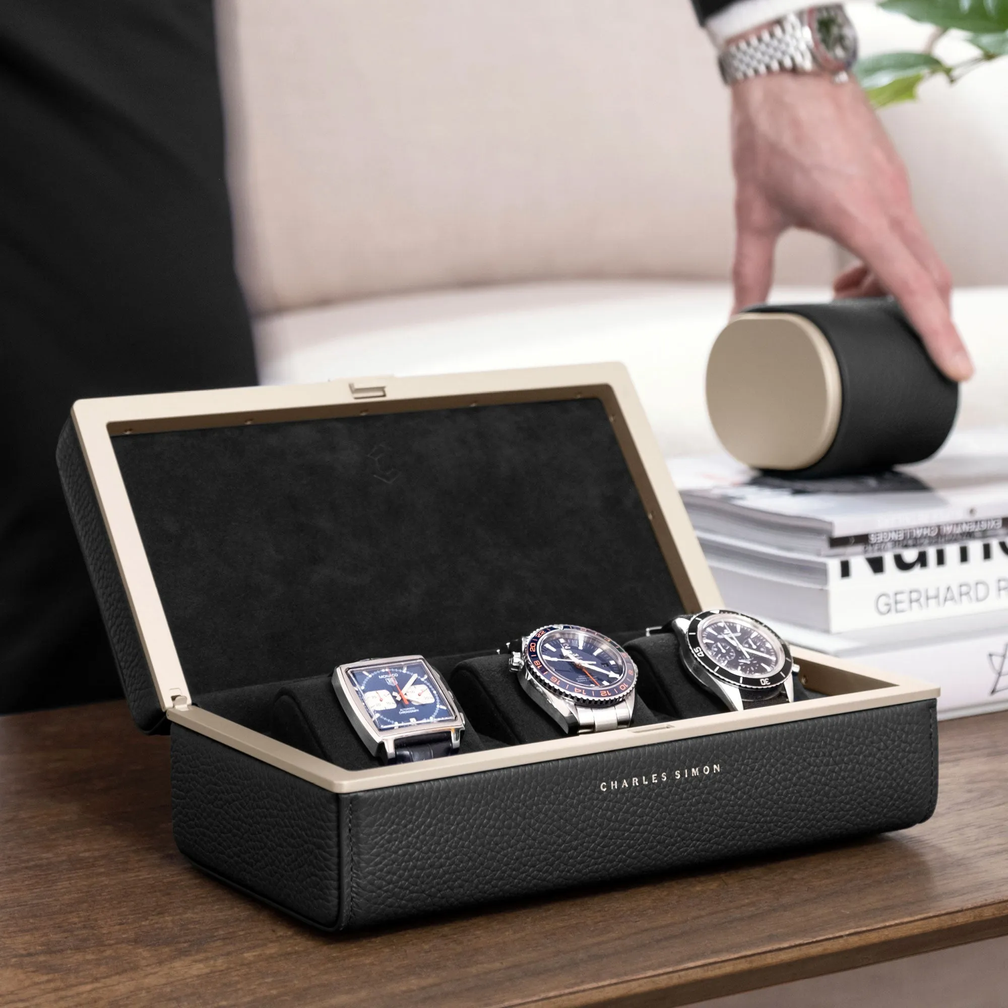 EATON 3 WATCH CASE - BLACK / CHAMPAGNE