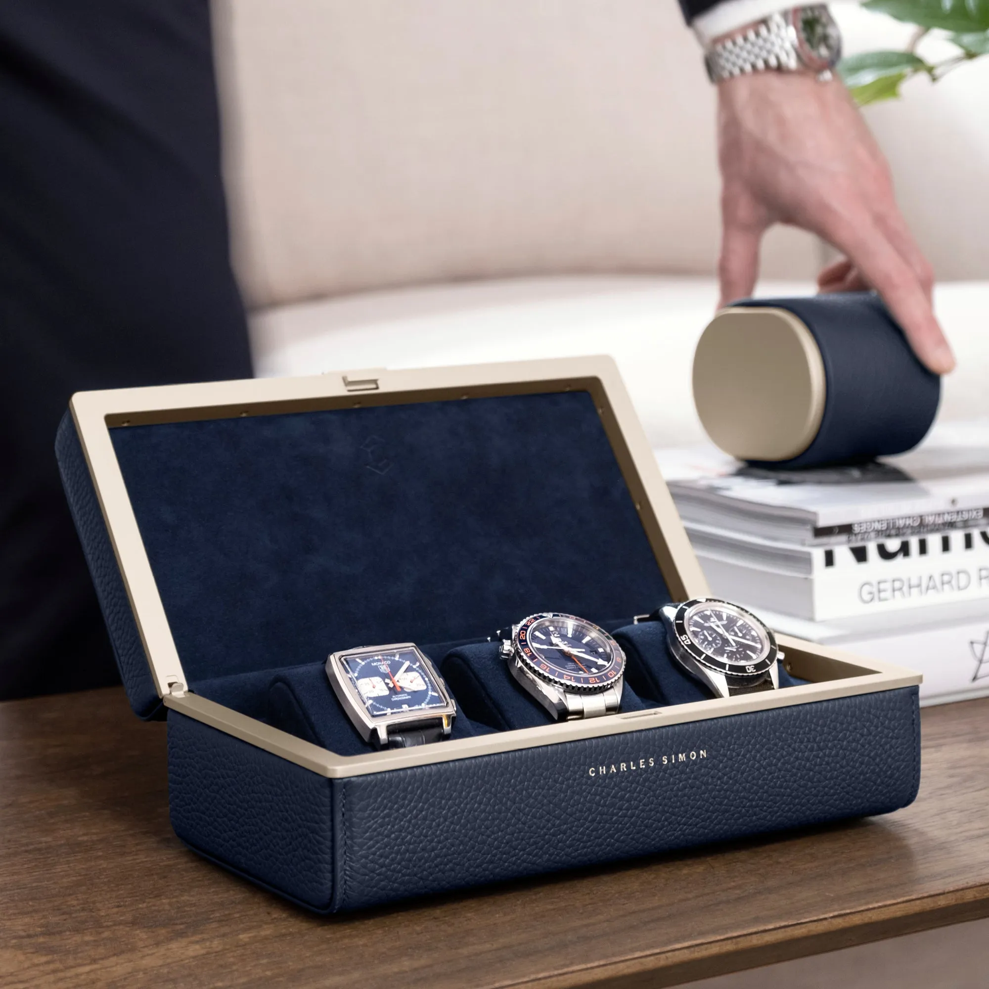 EATON 3 WATCH CASE - MARINE / CHAMPAGNE
