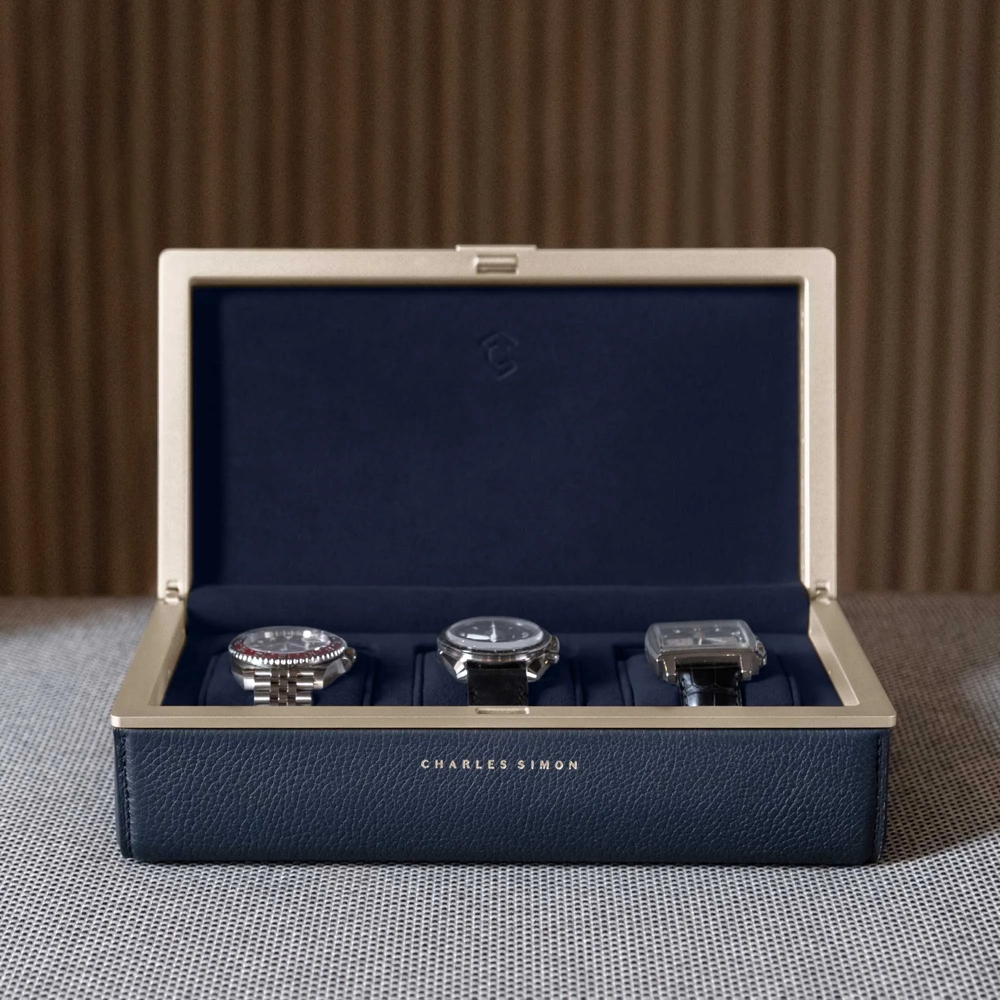 EATON 3 WATCH CASE - MARINE / CHAMPAGNE