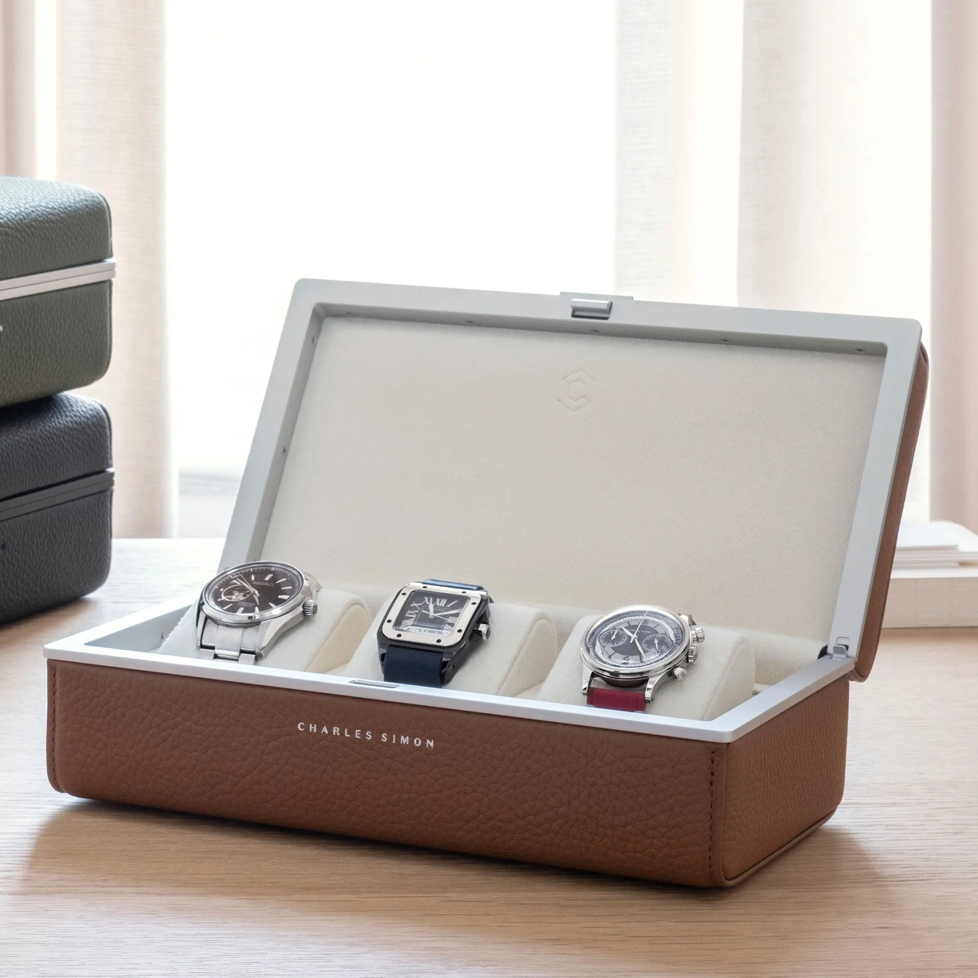 EATON 3 WATCH CASE - TAN / GREY