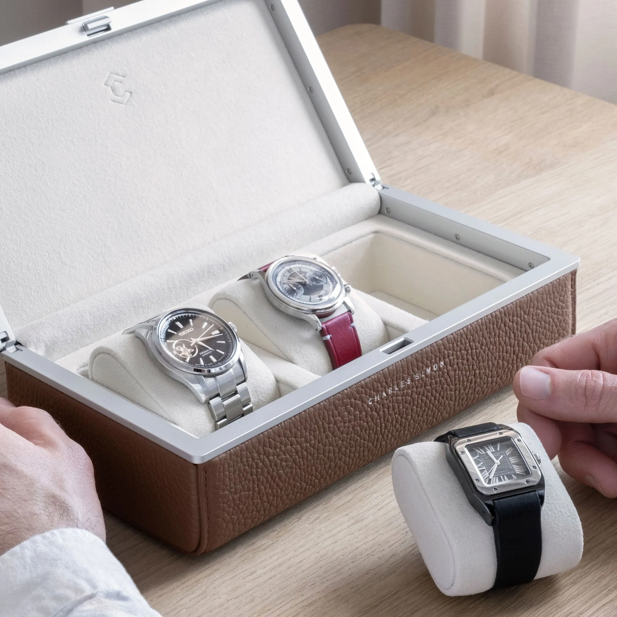 EATON 3 WATCH CASE - TAN / GREY