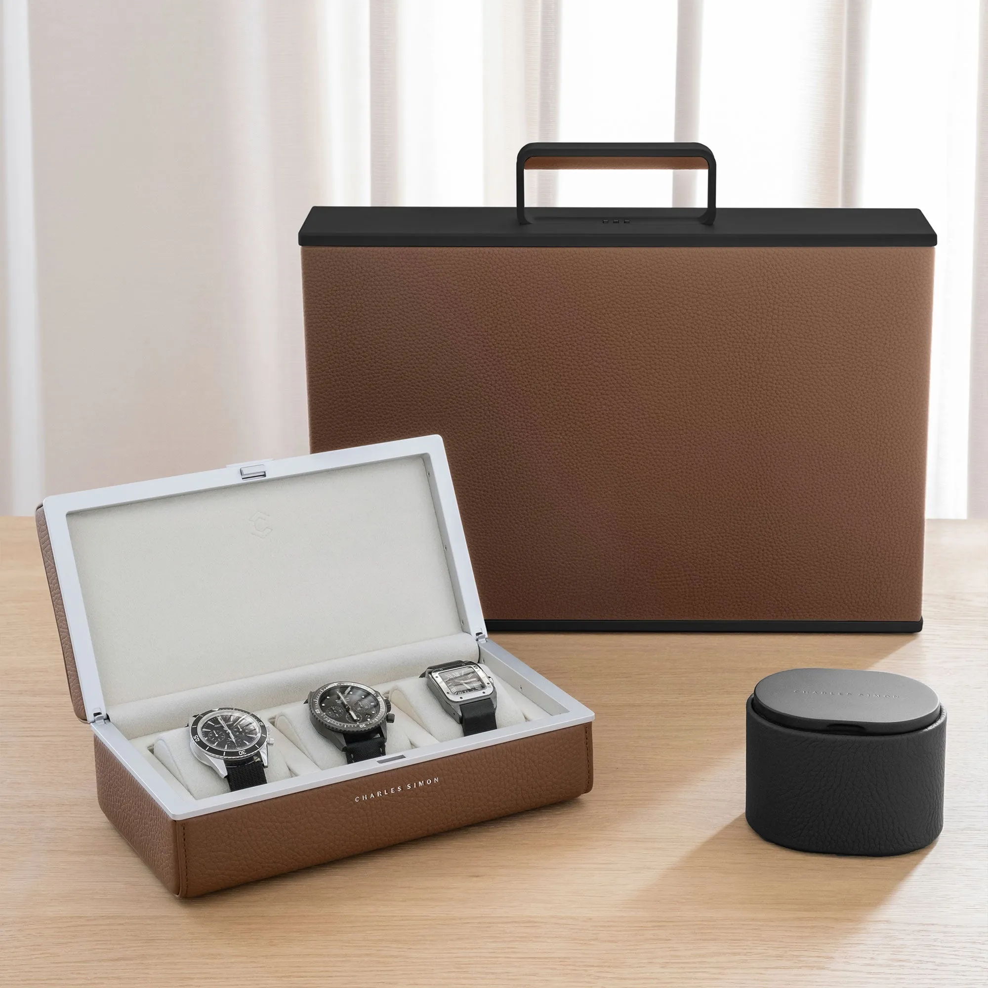 EATON 3 WATCH CASE - TAN / GREY