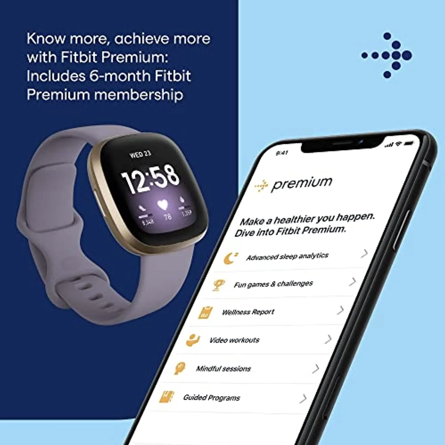 Fitbit Versa 3 Health and Fitness Smartwatch, Amazon Exclusive Color, GPS, 24/7 Heart Rate, Alexa Built-in, 6  Days Battery, Thistle/Gold, One Size (S & L Bands Included)