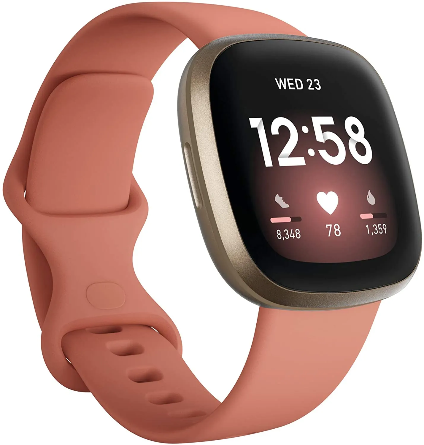 Fitbit Versa 3 Health and Fitness Smartwatch, Amazon Exclusive Color, GPS, 24/7 Heart Rate, Alexa Built-in, 6  Days Battery, Thistle/Gold, One Size (S & L Bands Included)