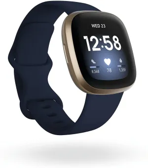 Fitbit Versa 3 Health and Fitness Smartwatch, Amazon Exclusive Color, GPS, 24/7 Heart Rate, Alexa Built-in, 6  Days Battery, Thistle/Gold, One Size (S & L Bands Included)