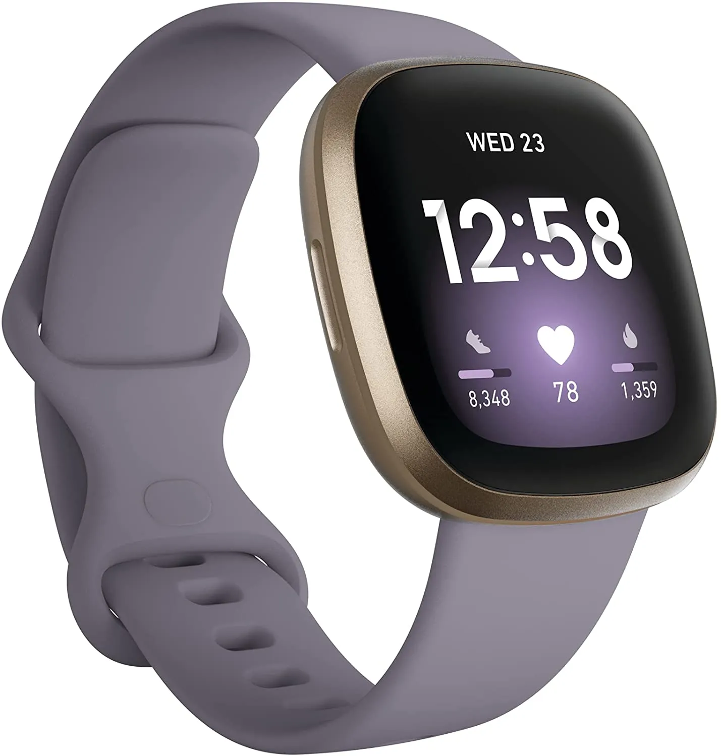 Fitbit Versa 3 Health and Fitness Smartwatch, Amazon Exclusive Color, GPS, 24/7 Heart Rate, Alexa Built-in, 6  Days Battery, Thistle/Gold, One Size (S & L Bands Included)