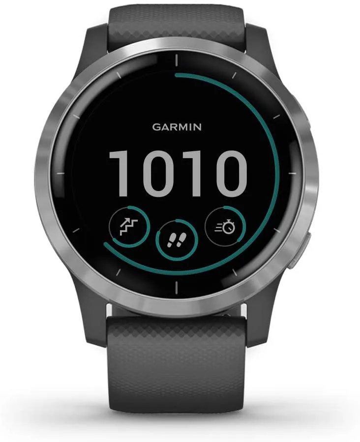 Garmin vivoactive 4S, Smaller-Sized GPS Smartwatch, Features Music, Body Energy Monitoring, Animated Workouts, Pulse Ox Sensors and More, Silver with Gray Band