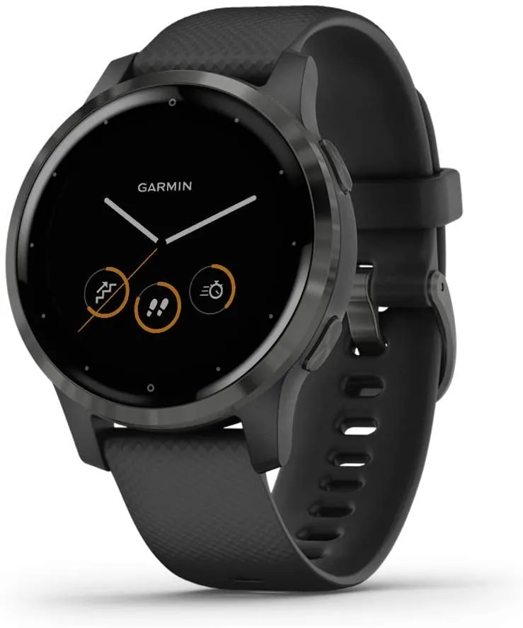 Garmin vivoactive 4S, Smaller-Sized GPS Smartwatch, Features Music, Body Energy Monitoring, Animated Workouts, Pulse Ox Sensors and More, Silver with Gray Band