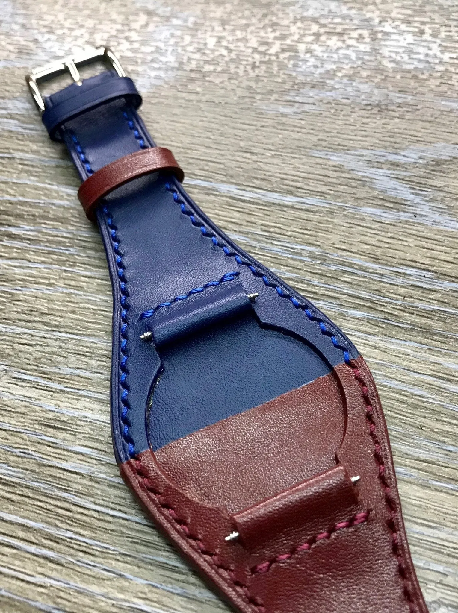 Genuine Leather Watch Strap, Red Blue Watch Strap 20mm, Full Bund Straps, Watch Band with Cuff Leather Base, Dual Color Strap fit for Pepsi Basel